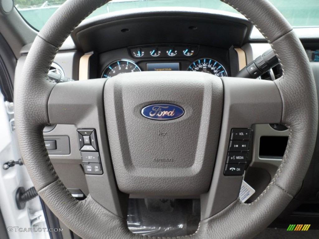 2012 Ford F150 XLT SuperCrew Pale Adobe Steering Wheel Photo #58589301