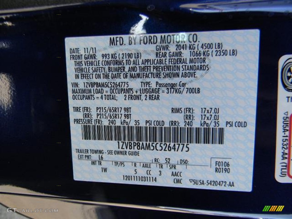 2012 Mustang Color Code L6 for Kona Blue Metallic Photo #58592247