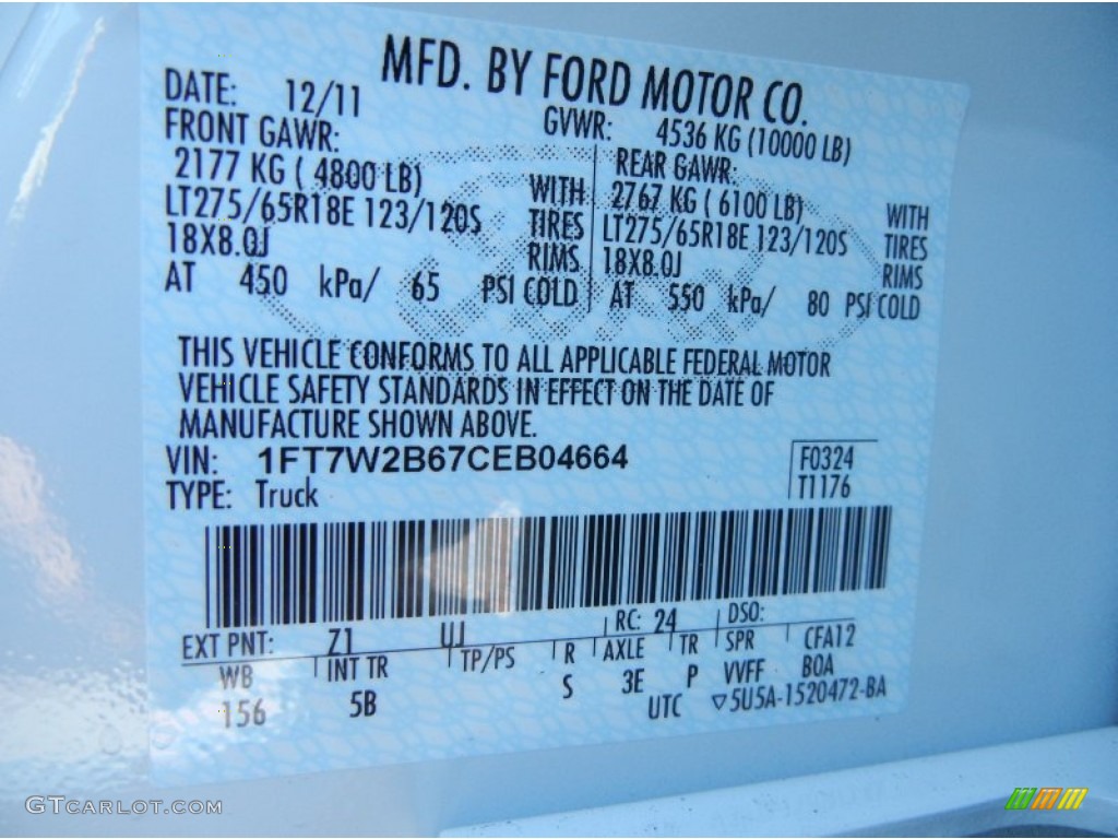 2012 F250 Super Duty Color Code Z1 for Oxford White Photo #58603653