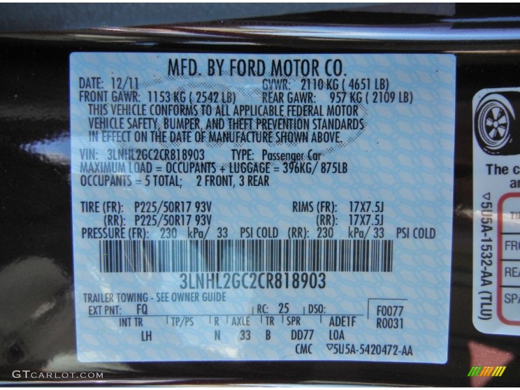 2012 MKZ Color Code FQ for Bordeaux Reserve Metallic Photo #58603944