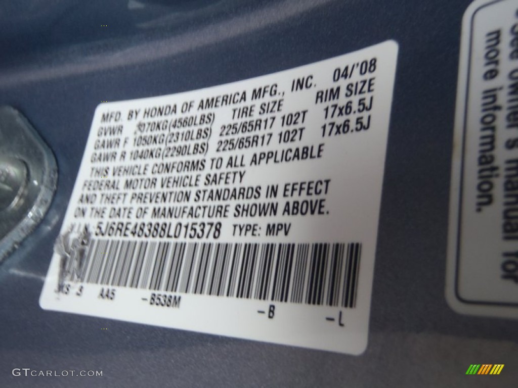 2008 Honda CR-V LX 4WD Color Code Photos