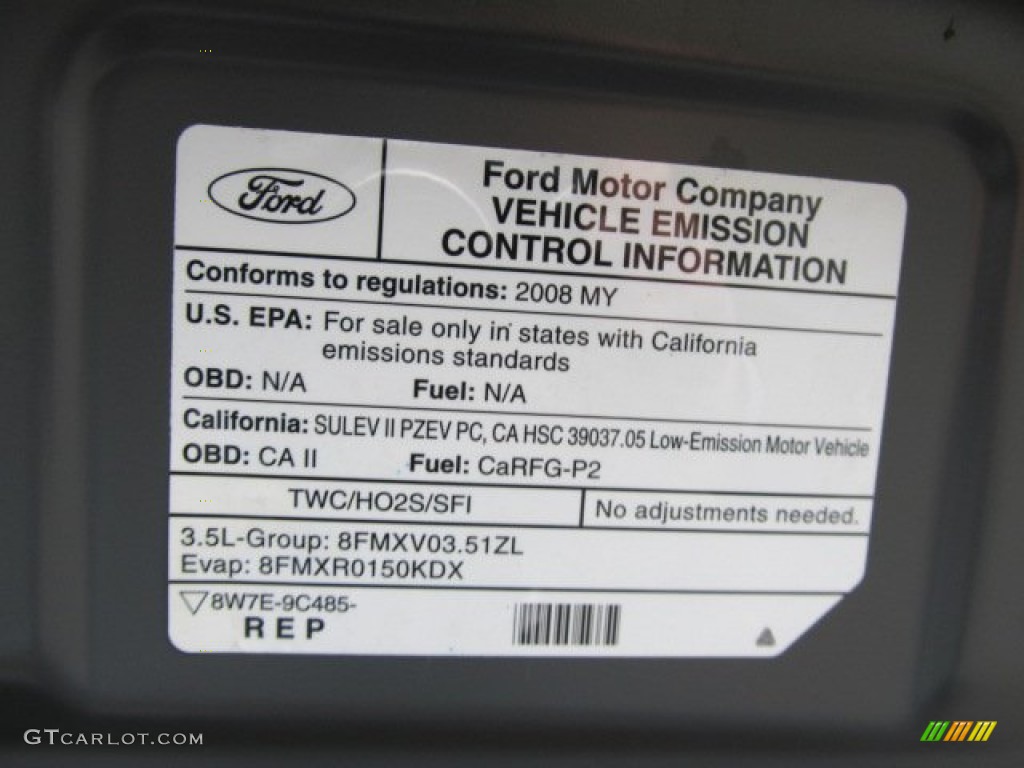 2008 Ford Taurus Limited Info Tag Photo #58612766