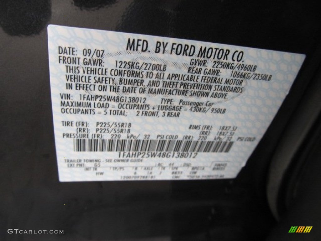 2008 Taurus Color Code G5 for Alloy Grey Metallic Photo #58612994
