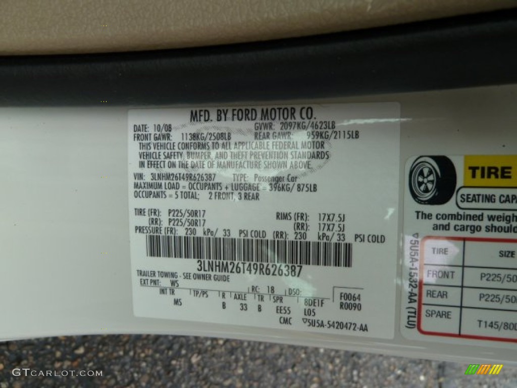 2009 Lincoln MKZ Sedan Color Code Photos