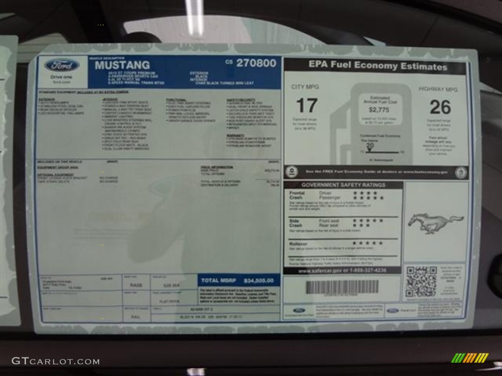 2012 Ford Mustang GT Premium Coupe Window Sticker Photo #58635182