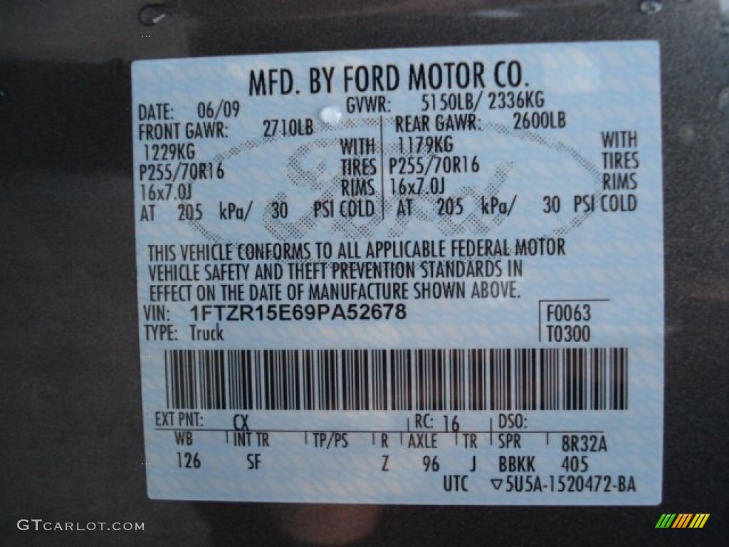 2009 Ranger Color Code CX for Dark Shadow Grey Metallic Photo #58637504