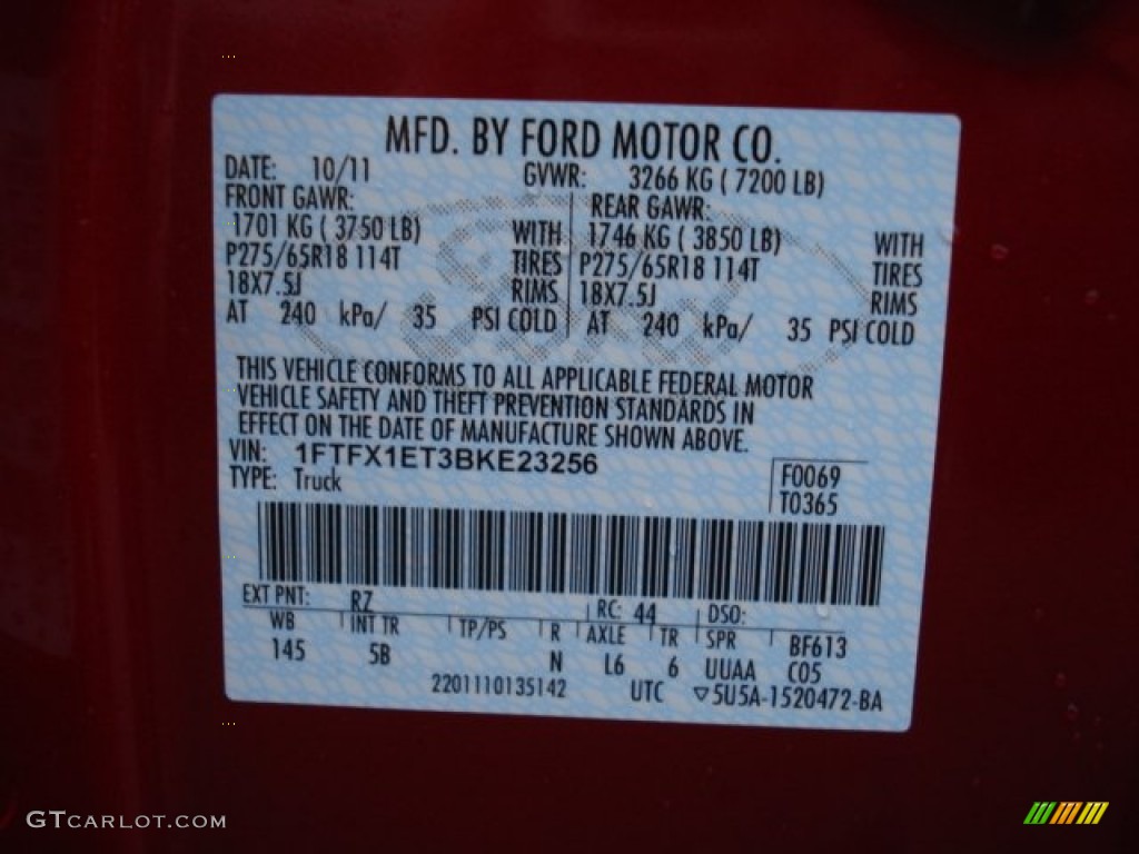 2011 F150 Color Code RZ for Red Candy Metallic Photo #58639085