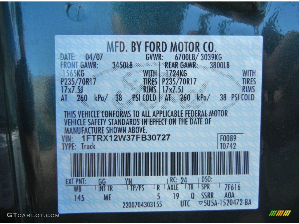 2007 F150 Color Code GG for Forest Green Metallic Photo #58640858