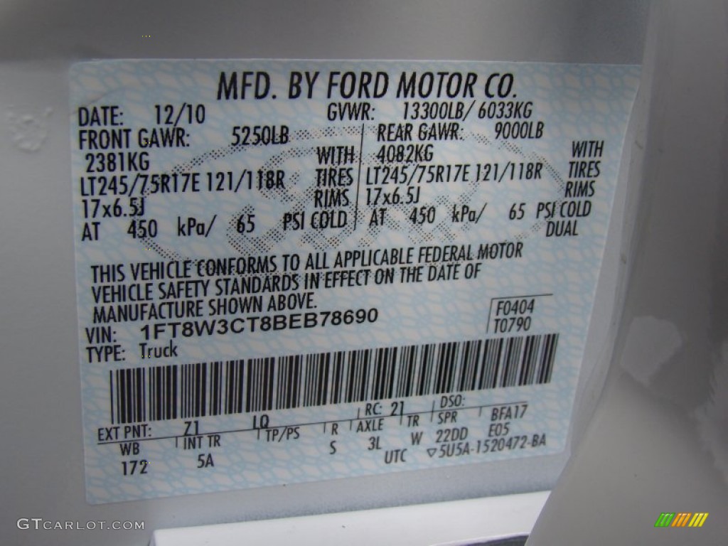 2011 F350 Super Duty Color Code Z1 for Oxford White Photo #58646216