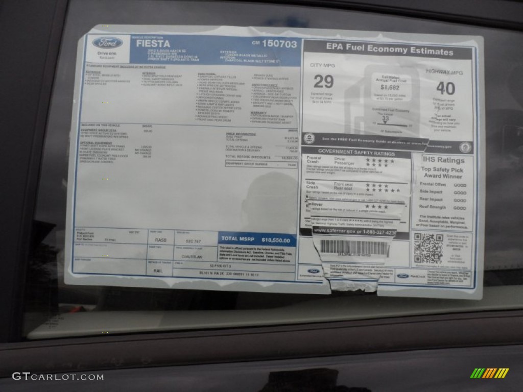 2012 Ford Fiesta SE SFE Hatchback Window Sticker Photo #58658345