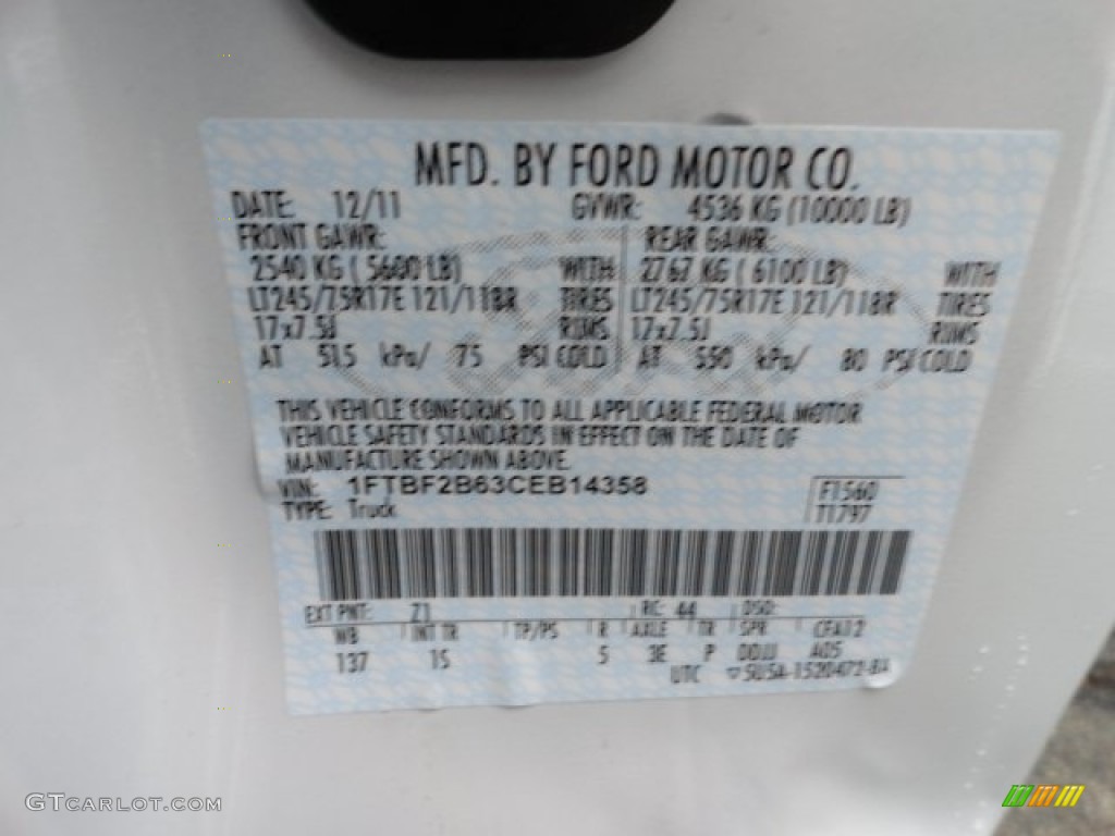 2012 F250 Super Duty Color Code Z1 for Oxford White Photo #58676438