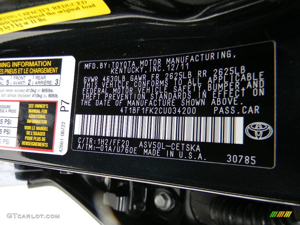 2012 Camry Color Code 1H2 for Cosmic Gray Mica Photo #58686267