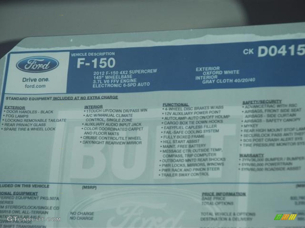 2012 Ford F150 XLT SuperCrew Window Sticker Photo #58695302