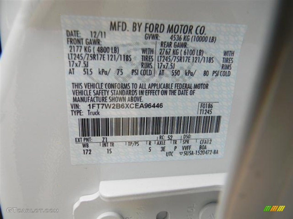 2012 F250 Super Duty Color Code Z1 for Oxford White Photo #58695578