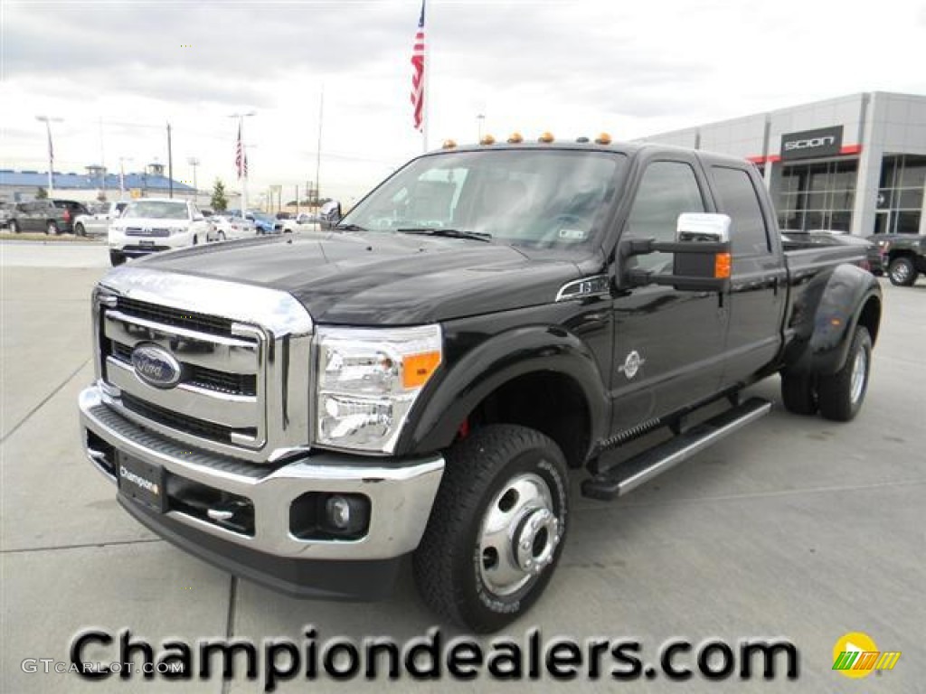 2012 F350 Super Duty Lariat Crew Cab 4x4 Dually - Tuxedo Black Metallic / Adobe photo #1