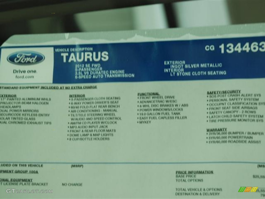 2012 Ford Taurus SE Window Sticker Photos