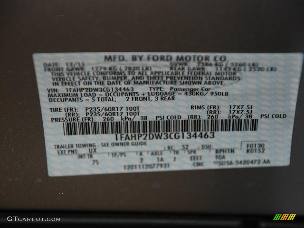 2012 Taurus Color Code UX for Ingot Silver Photo #58696718