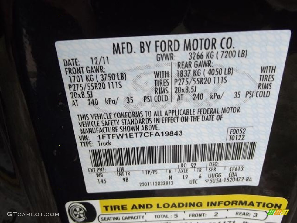 2012 F150 Color Code UH for Tuxedo Black Metallic Photo #58697099