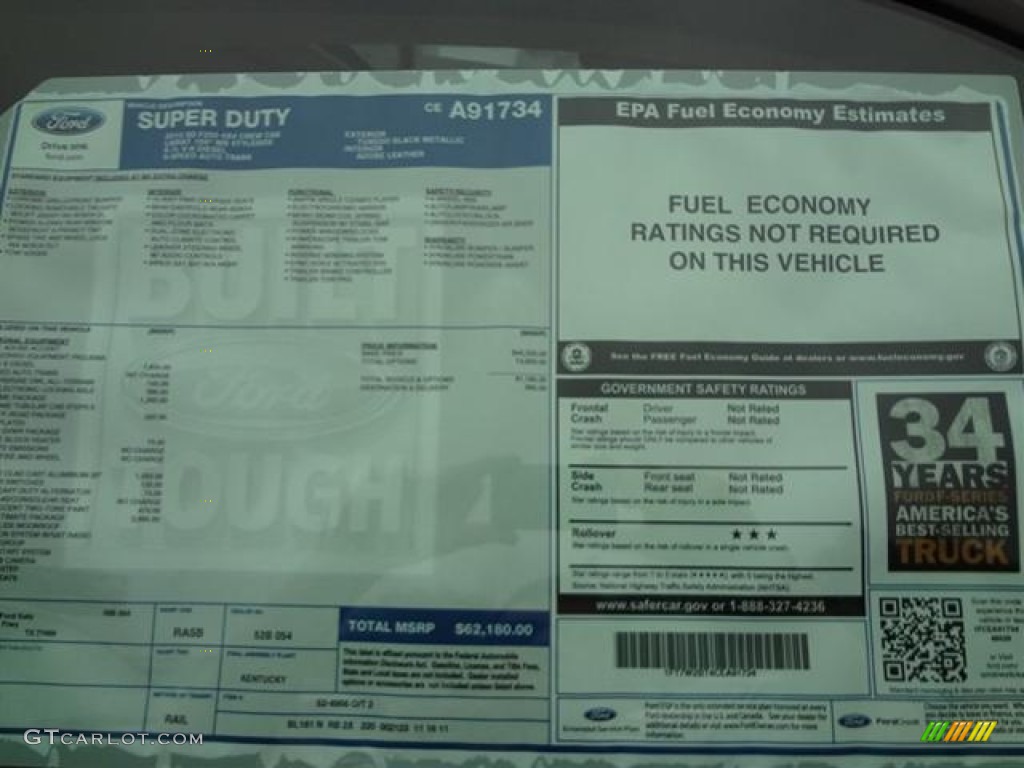 2012 Ford F250 Super Duty Lariat Crew Cab 4x4 Window Sticker Photo #58698068
