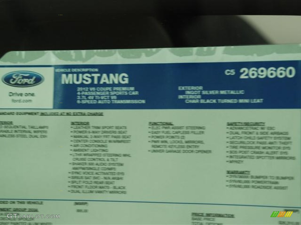 2012 Ford Mustang V6 Mustang Club of America Edition Coupe Window Sticker Photo #58699100