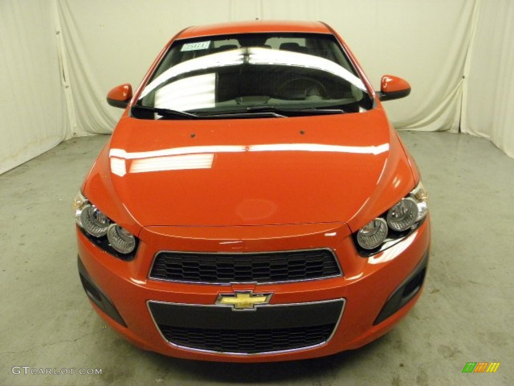 2012 Sonic LT Sedan - Inferno Orange Metallic / Jet Black/Dark Titanium photo #2