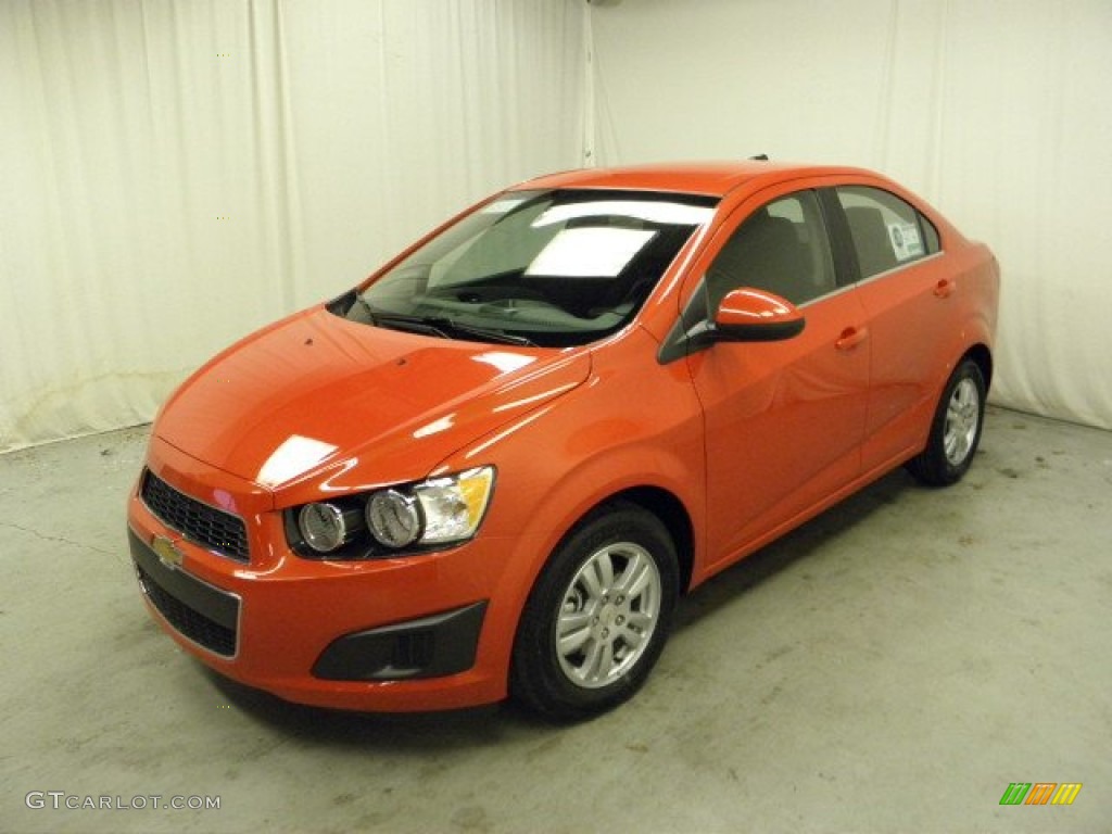2012 Sonic LT Sedan - Inferno Orange Metallic / Jet Black/Dark Titanium photo #3