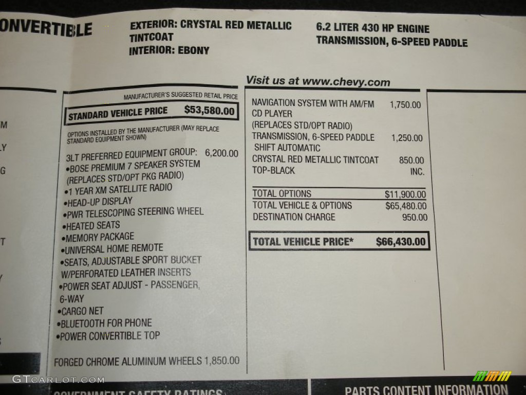 2010 Chevrolet Corvette Convertible Window Sticker Photo #58708181