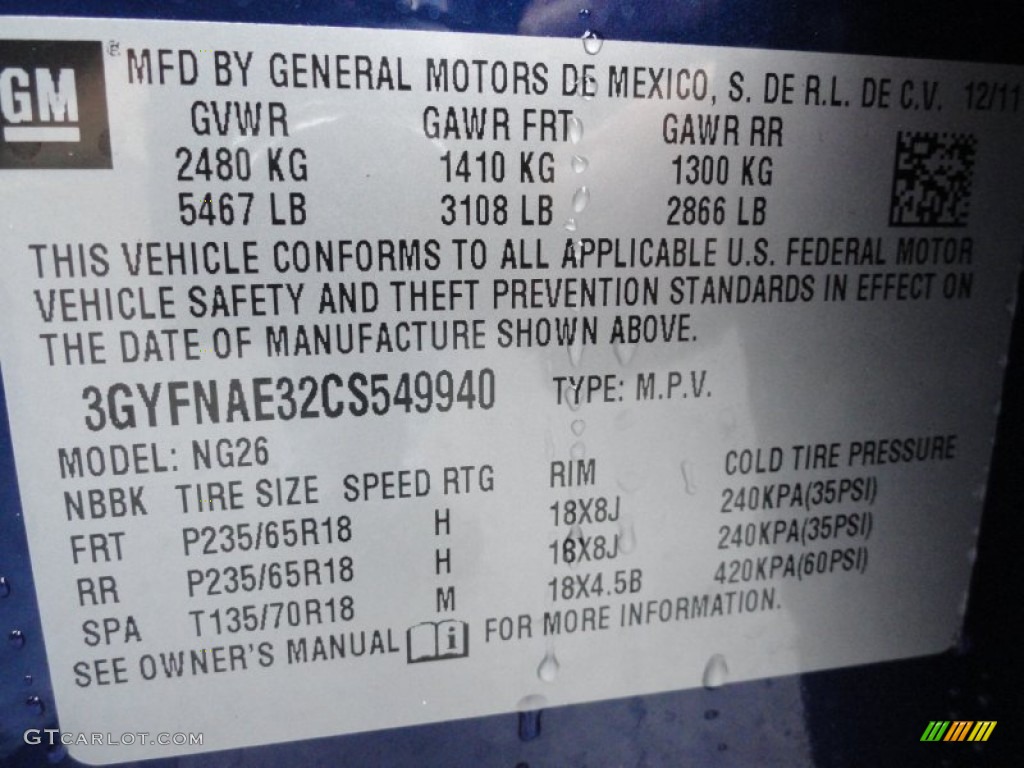 2012 Cadillac SRX Luxury Info Tag Photos