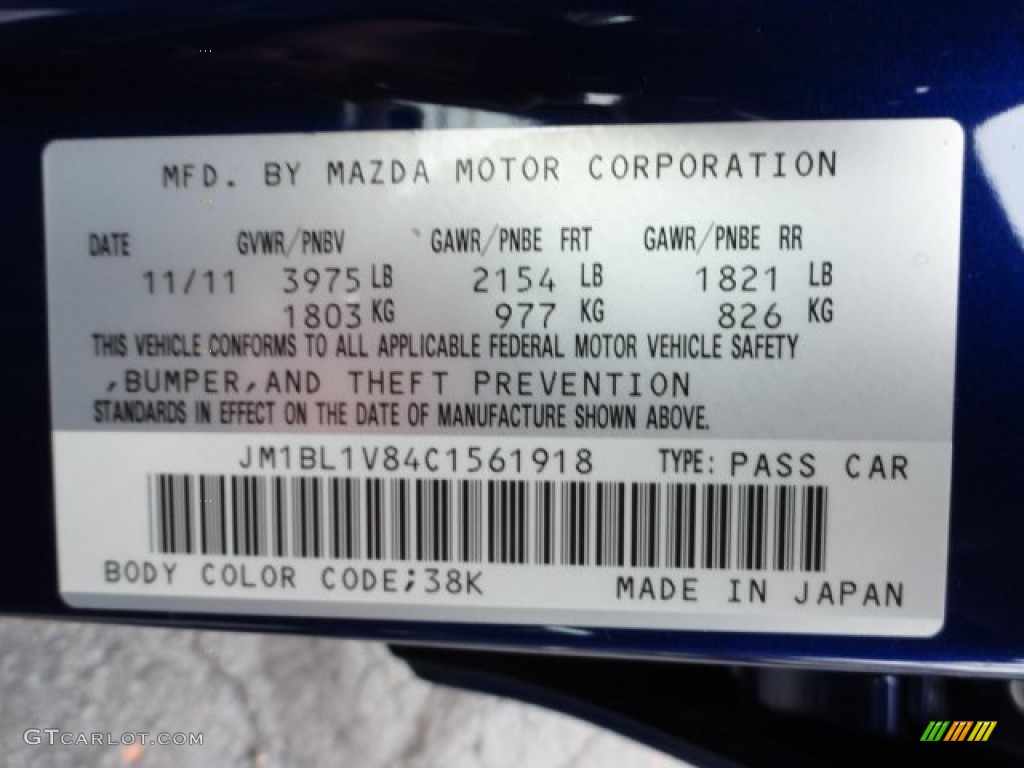 2012 MAZDA3 Color Code 38K for Indigo Lights Mica Photo #58744392
