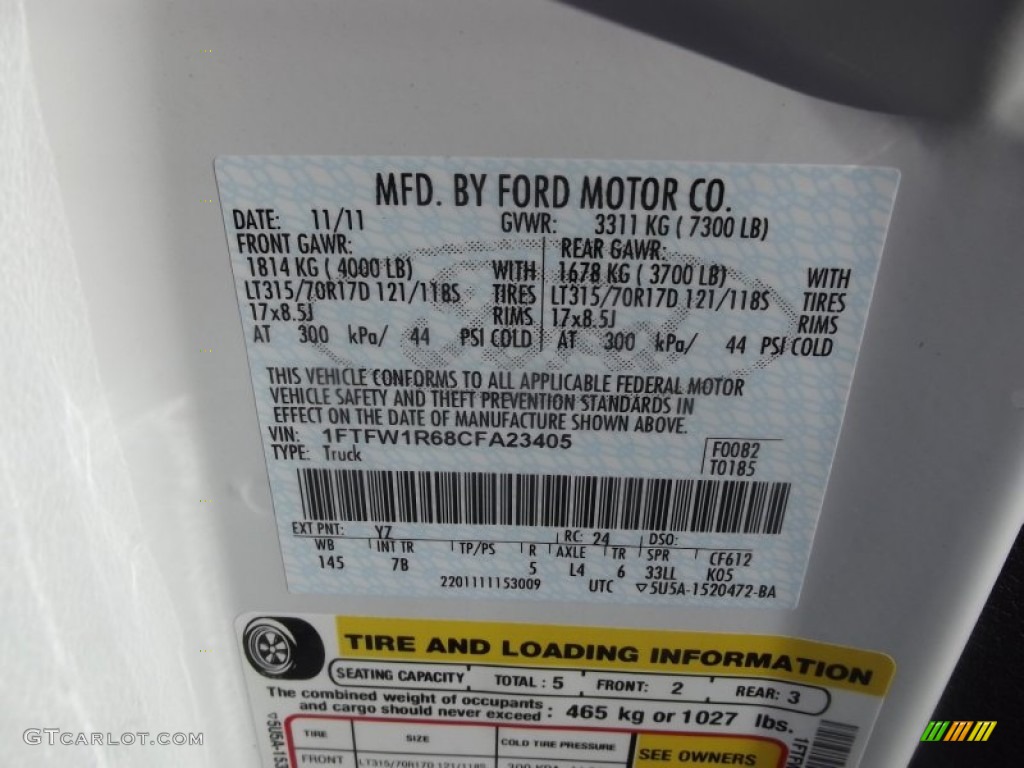 2012 F150 Color Code YZ for Oxford White Photo #58749483
