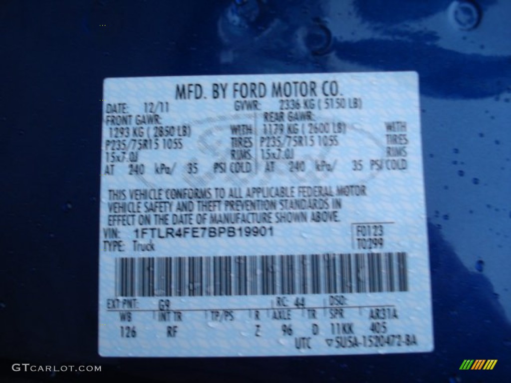 2011 Ranger Color Code G9 for Vista Blue Metallic Photo #58752624