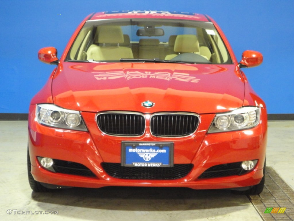 2009 3 Series 328xi Sedan - Crimson Red / Beige photo #3