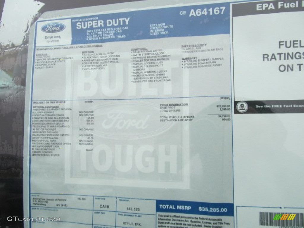 2012 F350 Super Duty XL Regular Cab 4x4 Chassis - Oxford White / Steel photo #6