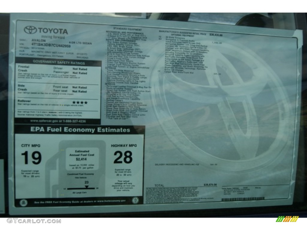 2012 Toyota Avalon Limited Window Sticker Photo #58771551