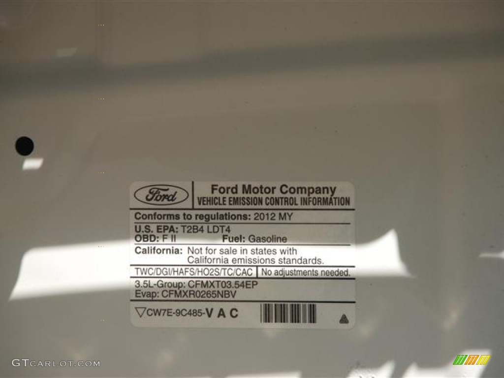 2012 Ford F150 Platinum SuperCrew 4x4 Info Tag Photo #58786432