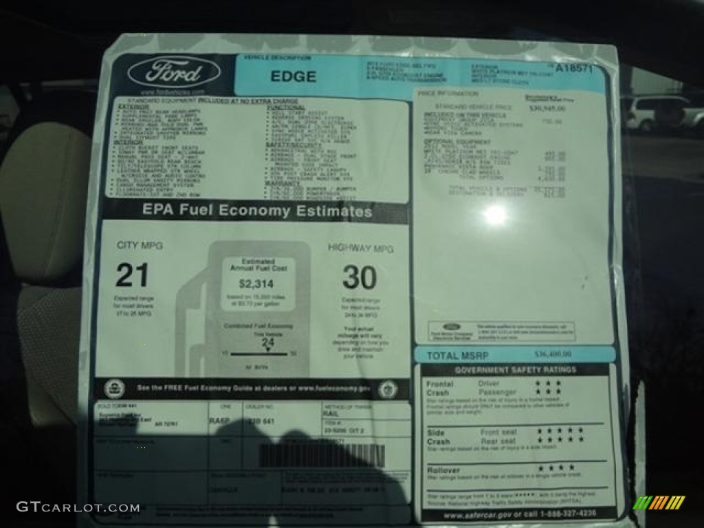 2012 Ford Edge SEL EcoBoost Window Sticker Photo #58786945