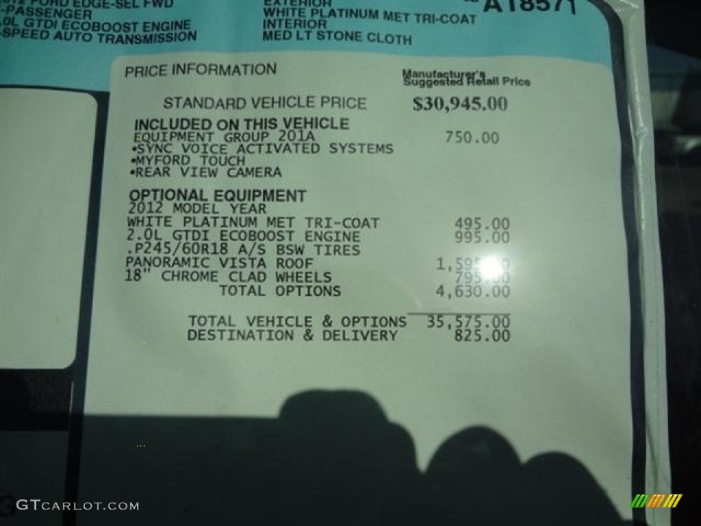 2012 Ford Edge SEL EcoBoost Window Sticker Photo #58786954