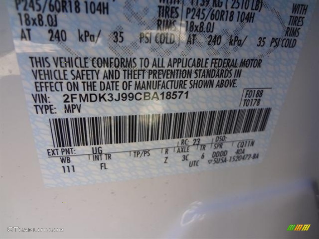 2012 Edge Color Code UG for White Platinum Metallic Tri-Coat Photo #58786971