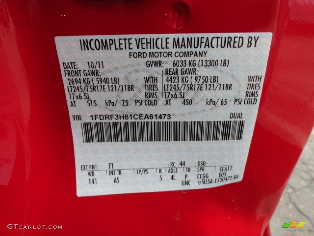 2012 F350 Super Duty XL Regular Cab 4x4 Chassis - Vermillion Red / Steel photo #18