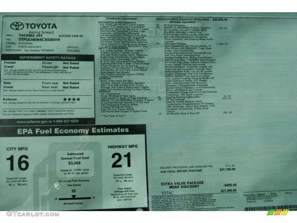 2012 Tacoma V6 TRD Sport Access Cab 4x4 - Pyrite Mica / Graphite photo #14