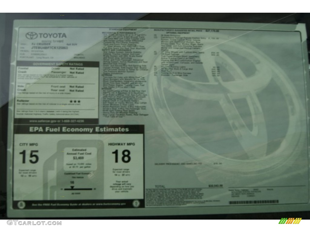 2012 Toyota FJ Cruiser 4WD Window Sticker Photo #58801458