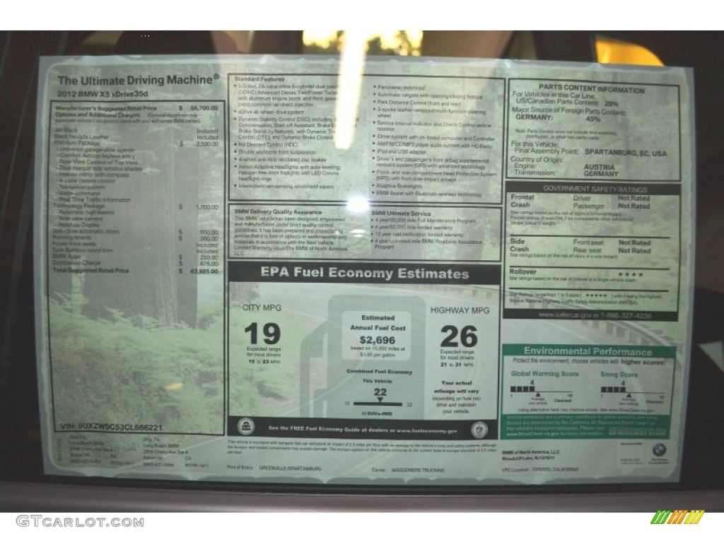 2012 BMW X5 xDrive35d Window Sticker Photo #58805751