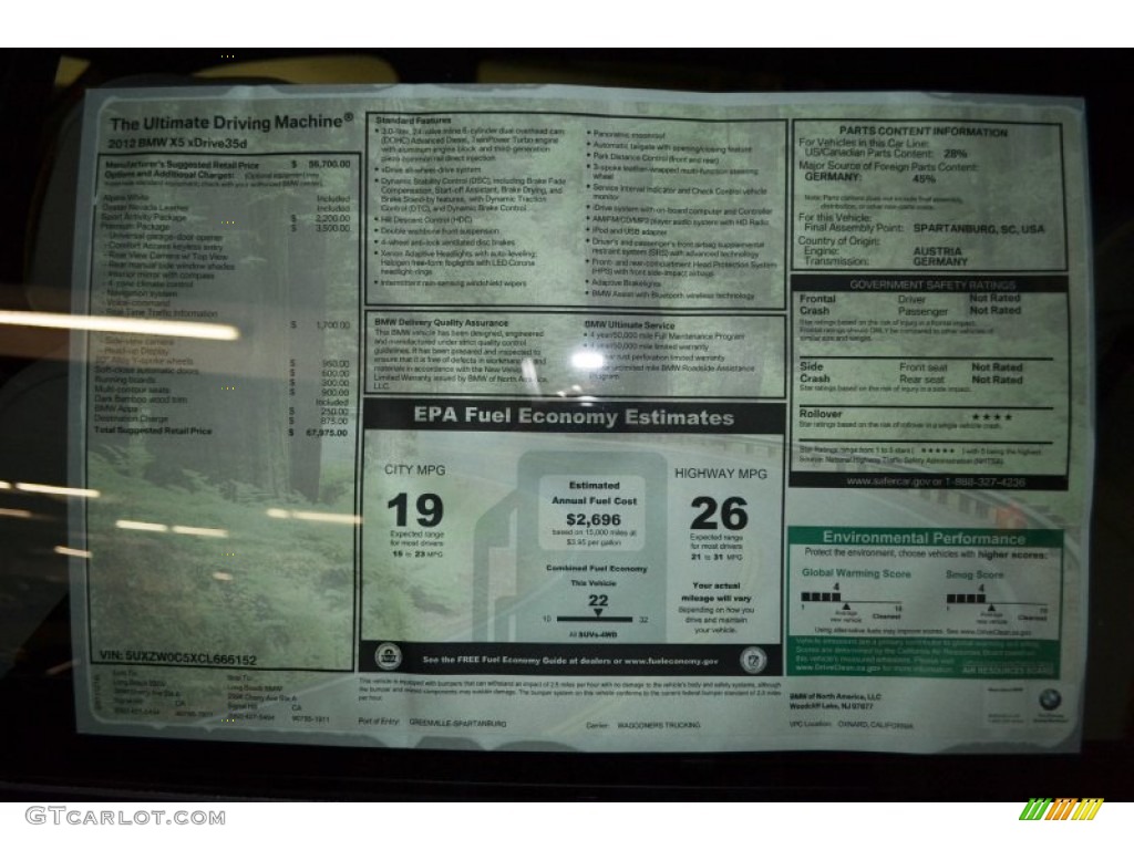 2012 BMW X5 xDrive35d Window Sticker Photo #58805835