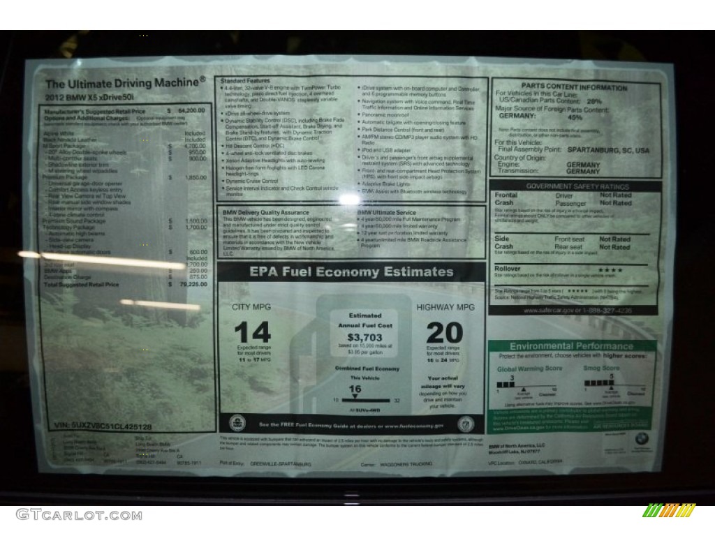 2012 BMW X5 xDrive50i Window Sticker Photo #58806036
