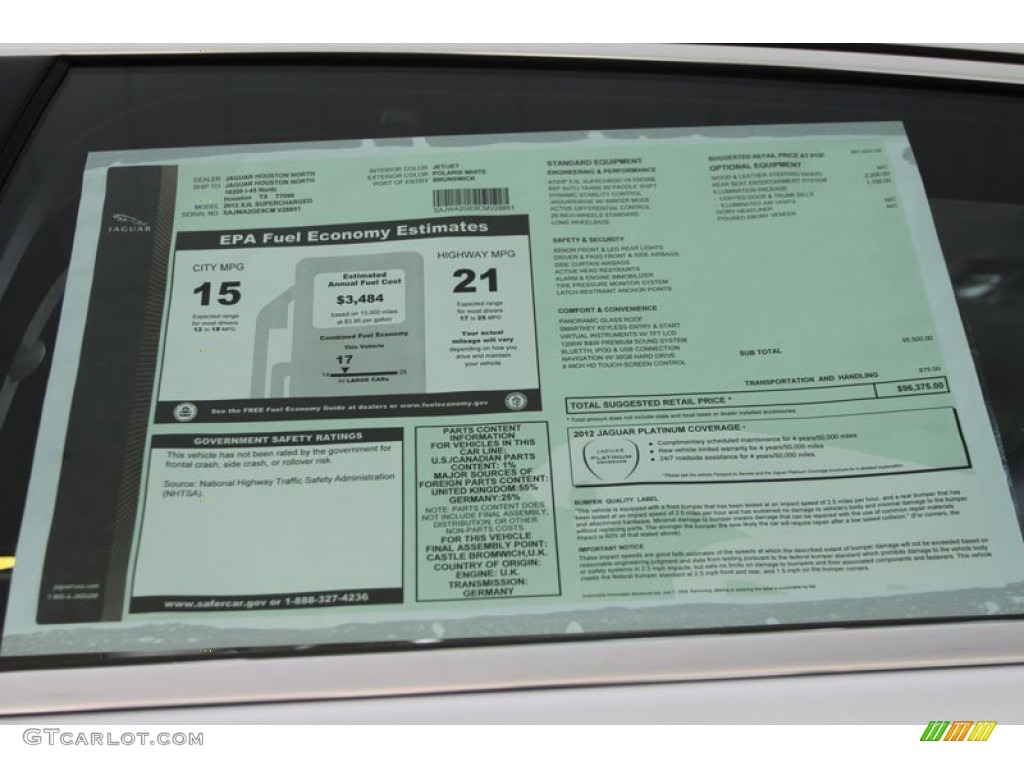 2012 Jaguar XJ XJL Supercharged Window Sticker Photo #58811757