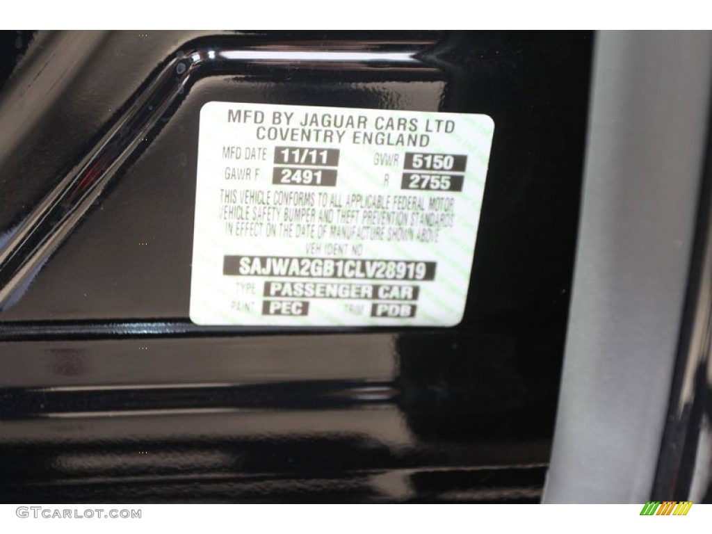 2012 XJ Color Code PEC for Ebony Photo #58812528