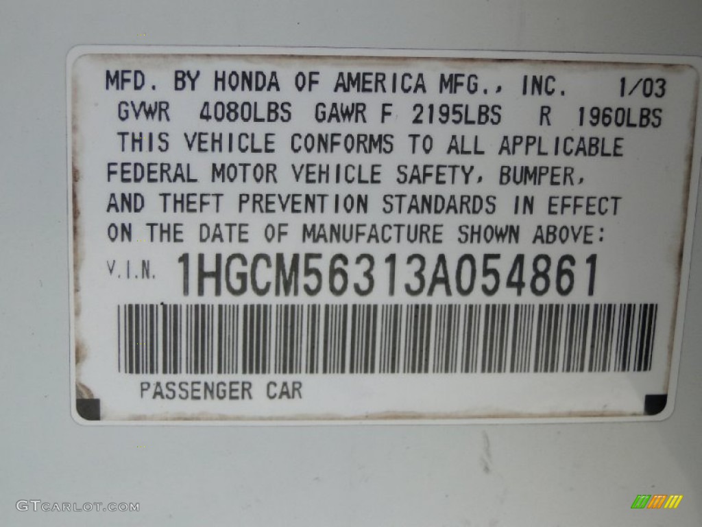 2003 Accord LX Sedan - Taffeta White / Ivory photo #35