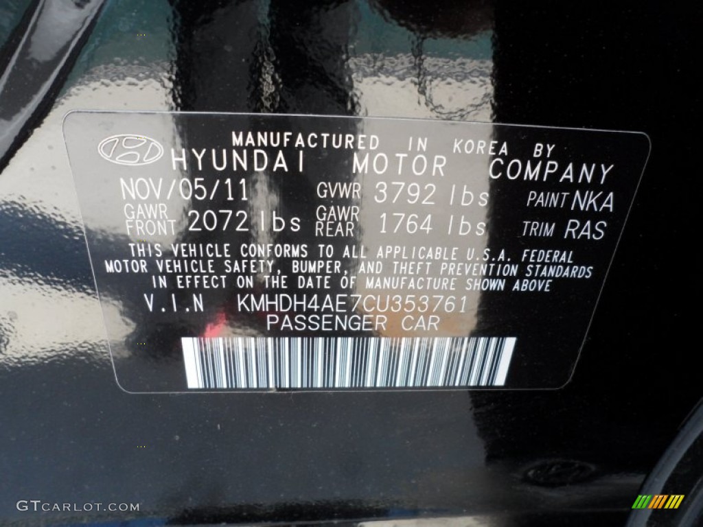 2012 Elantra Limited - Black Noir Pearl / Gray photo #36