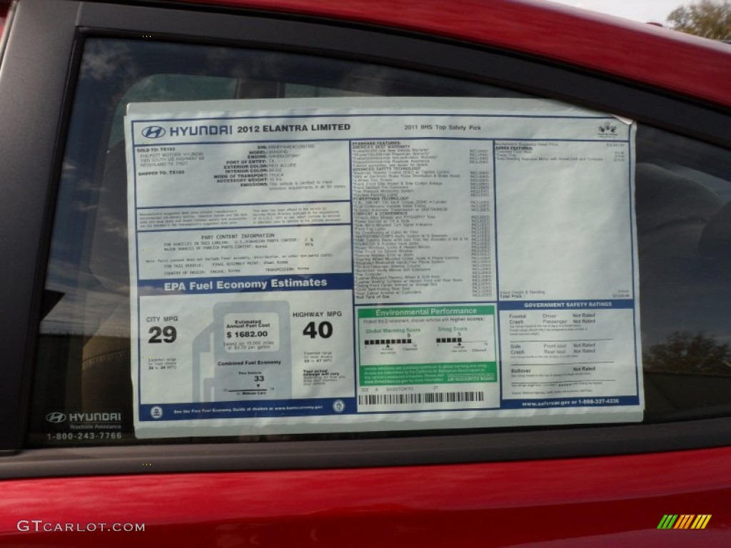 2012 Elantra Limited - Red Allure / Beige photo #33