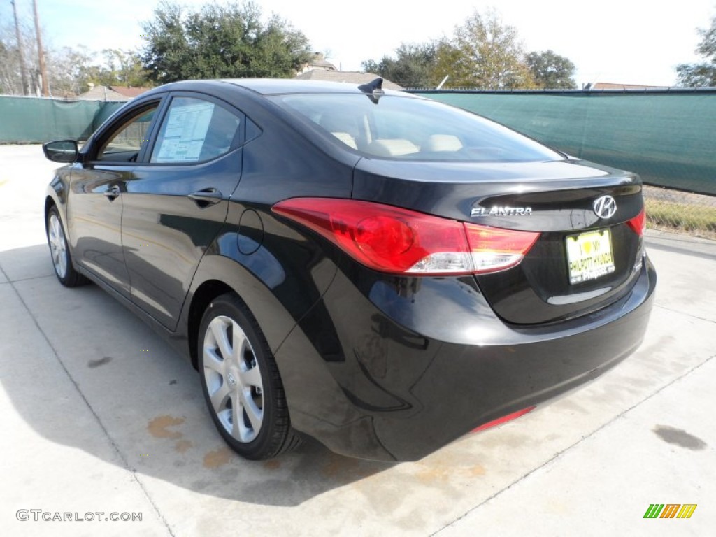 2012 Elantra Limited - Black Noir Pearl / Beige photo #5
